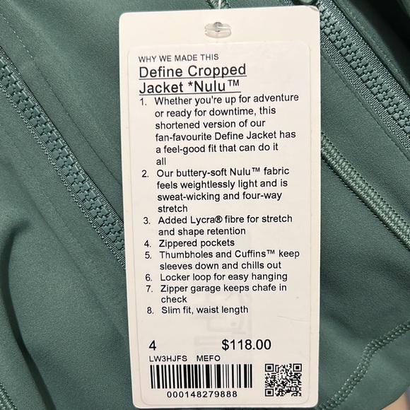 Lululemon Define Cropped Jacket Nulu Medium Forest - Picture 6 of 8